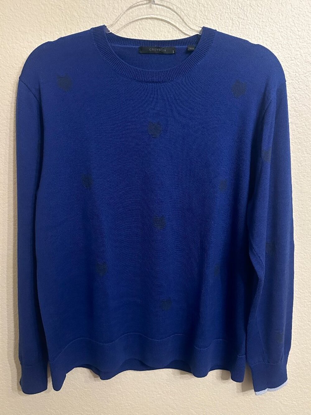 Greyson Blue 100% Wool Sweater Subtle Wolf Motif Pattern EUC Size L